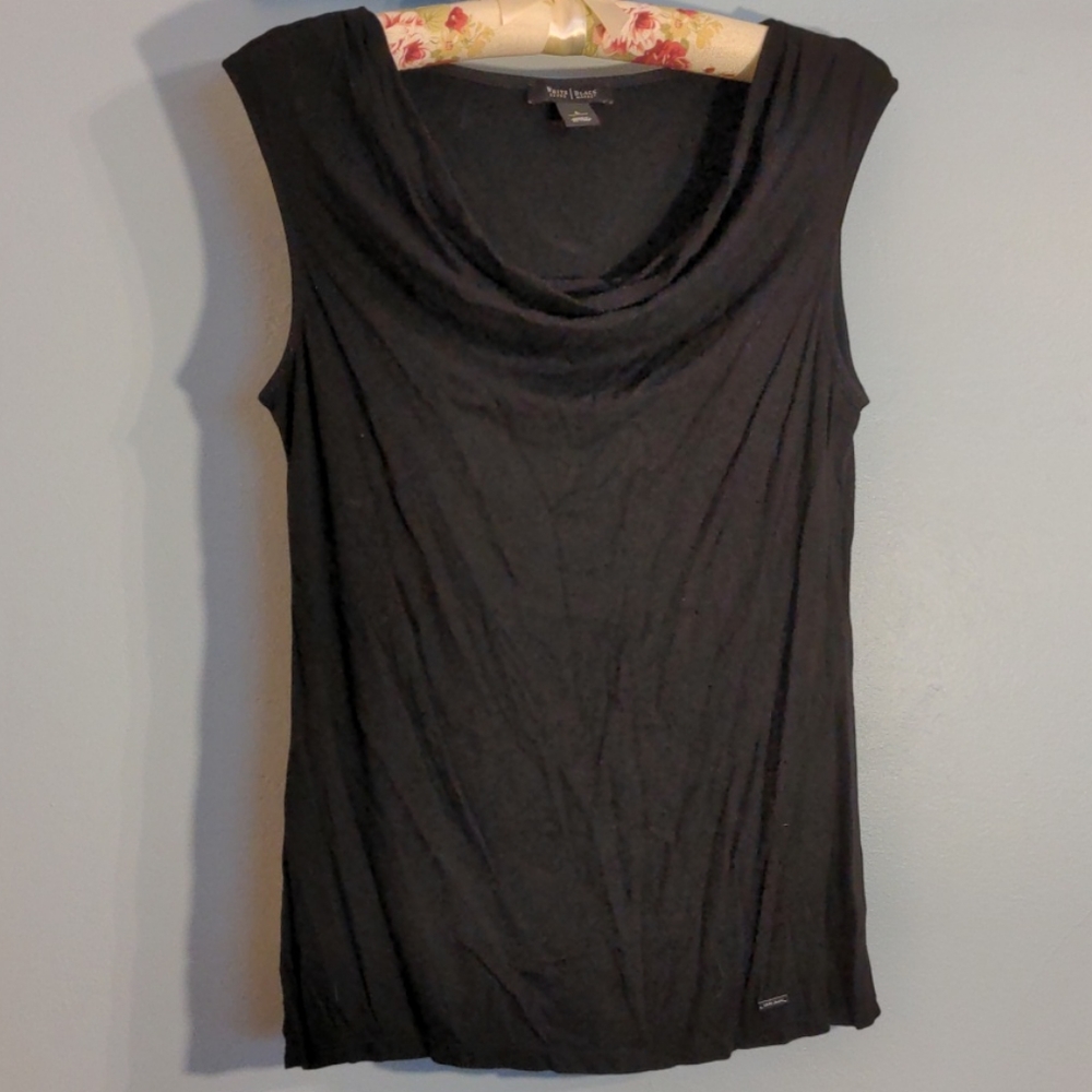 WHBM L black draped neckline shell